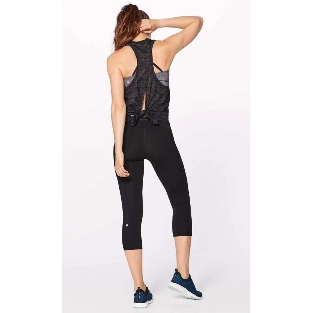 Lululemon 6 Miles Ahead Tank Black Camo Sheer Open Back Activewear W1ANGS
